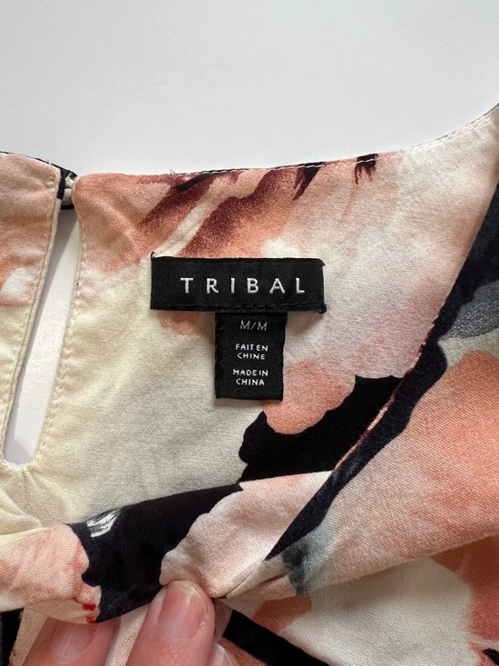 Tribal Cream Floral Twist-Front Sleeveless Top Medium Lightweight Boho Chic - Picture 2 of 8